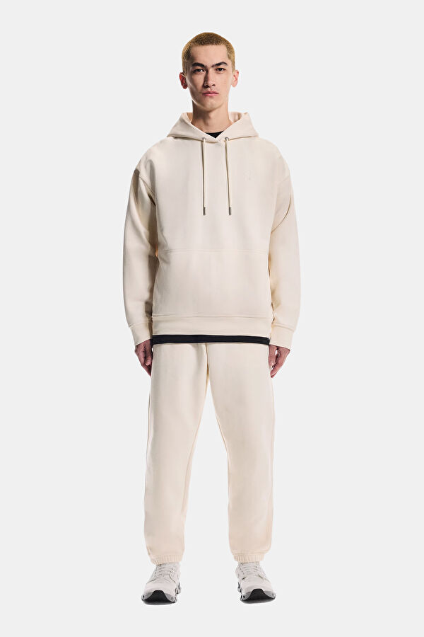 Krem Relax Kalıp Kapuşonlu Erkek Sweatshirt