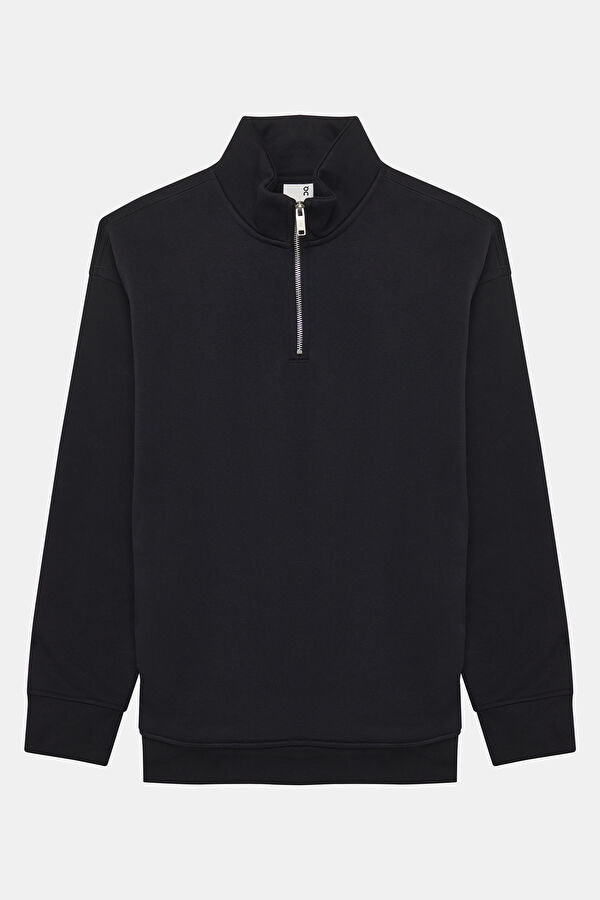 Black Relax Fit Stand-Up Collar Men's Sweatshirt