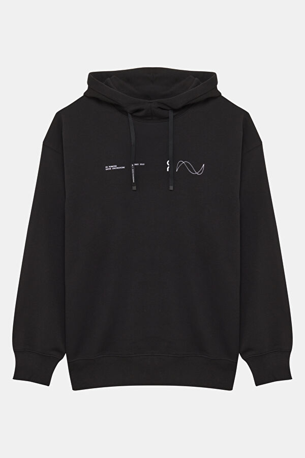 Siyah Relax Kalıp Kapuşonlu Erkek Sweatshirt