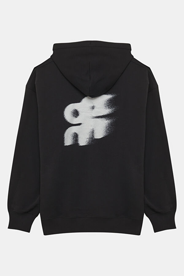 Siyah Relax Kalıp Kapuşonlu Erkek Sweatshirt 2