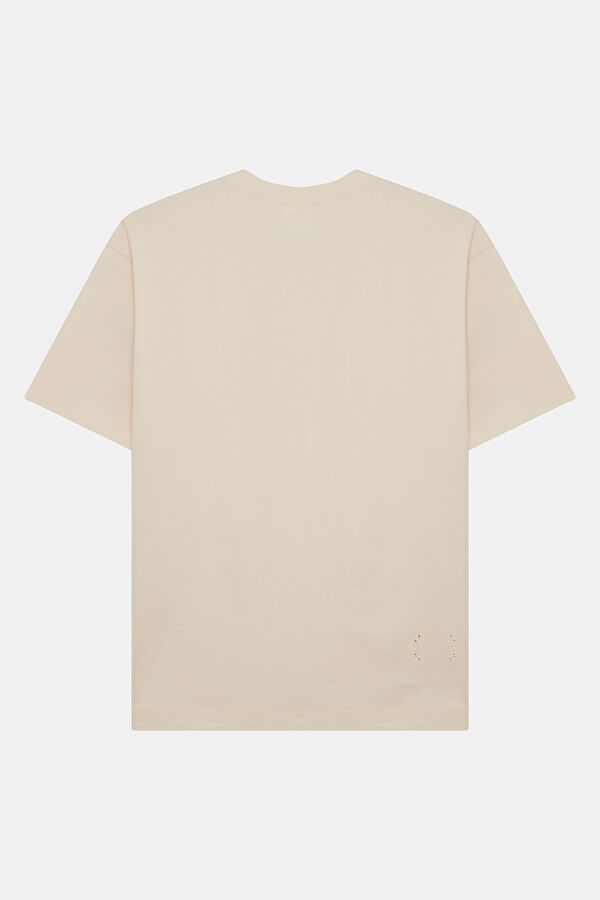 Relax Fit Cream Crew Neck Men's T-Shirt 2