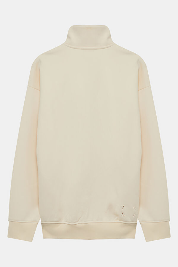 Krem Relax Kalıp Dik Yaka Sweatshirt 2