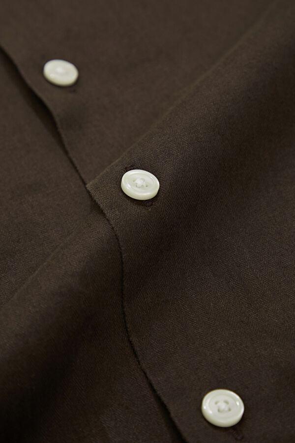 Relax Fit Brown Resort Collar Men's Shirt 4