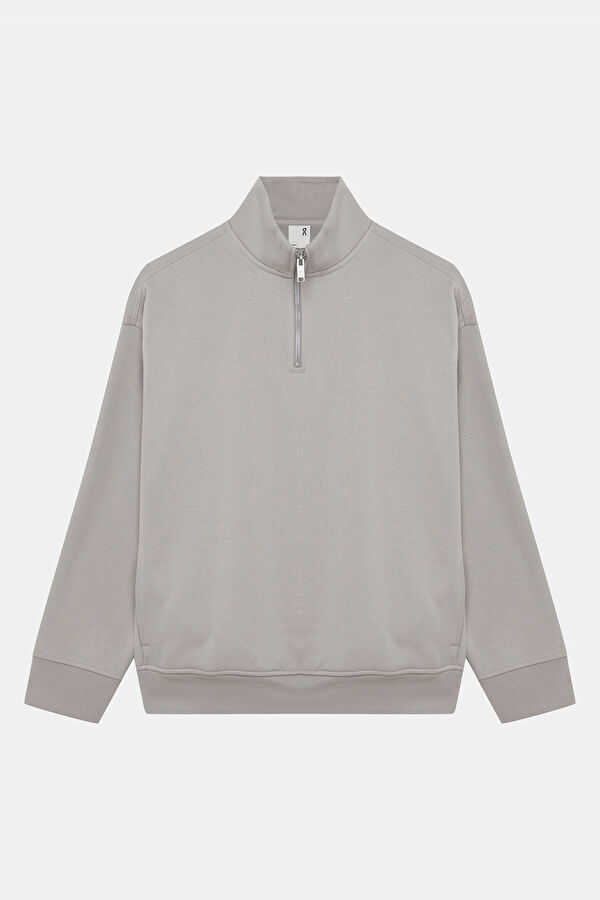 Bej Dik Yaka Kadın Sweatshirt