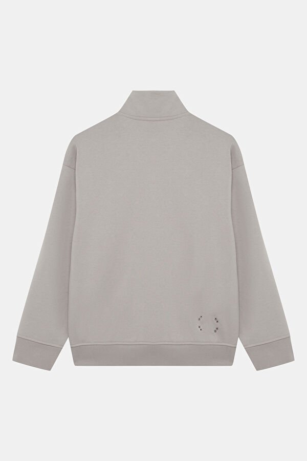 Bej Dik Yaka Kadın Sweatshirt 2
