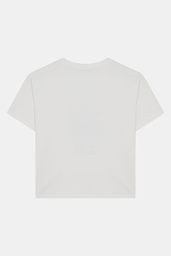 Relax Kalıp Beyaz Bisiklet Yaka Baskılı Kadın T-Shirt 2