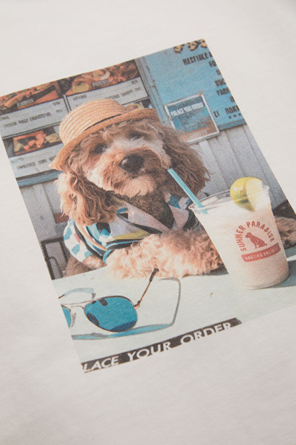 Relax Kalıp Beyaz Bisiklet Yaka Baskılı Kadın T-Shirt 4
