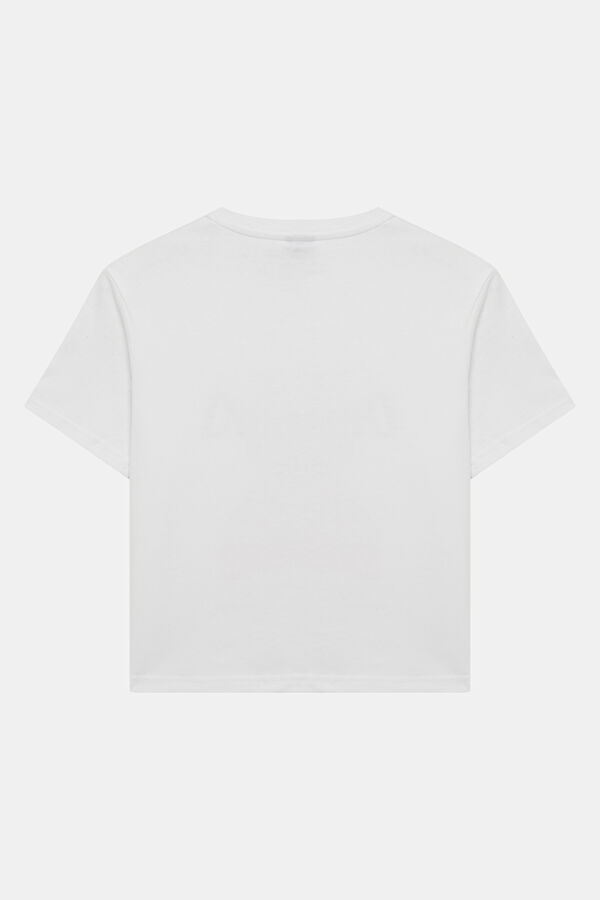 Relax Kalıp Beyaz Bisiklet Yaka Baskılı Kadın T-Shirt 2
