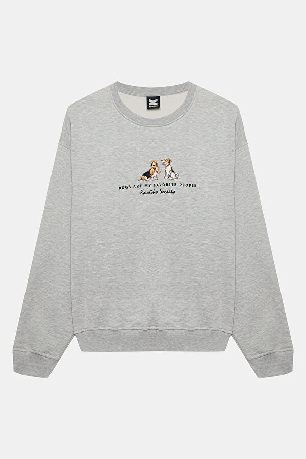 Gri Relax Kalıp Bisiklet Yaka Kadın Sweatshirt