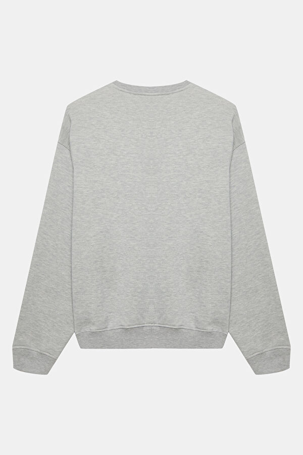 Gri Relax Kalıp Bisiklet Yaka Kadın Sweatshirt 2