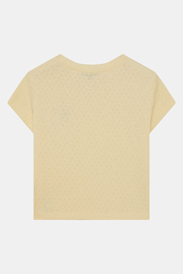 Relax Kalıp Sarı Bisiklet Yaka Baskılı Kadın T-Shirt 2