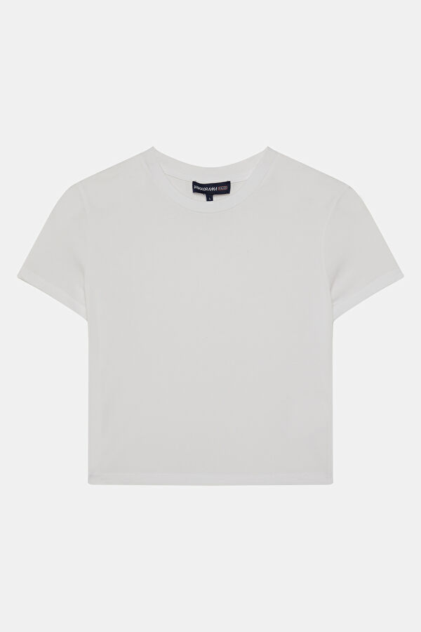 Ekru Bisiklet Yaka Kadın T-Shirt