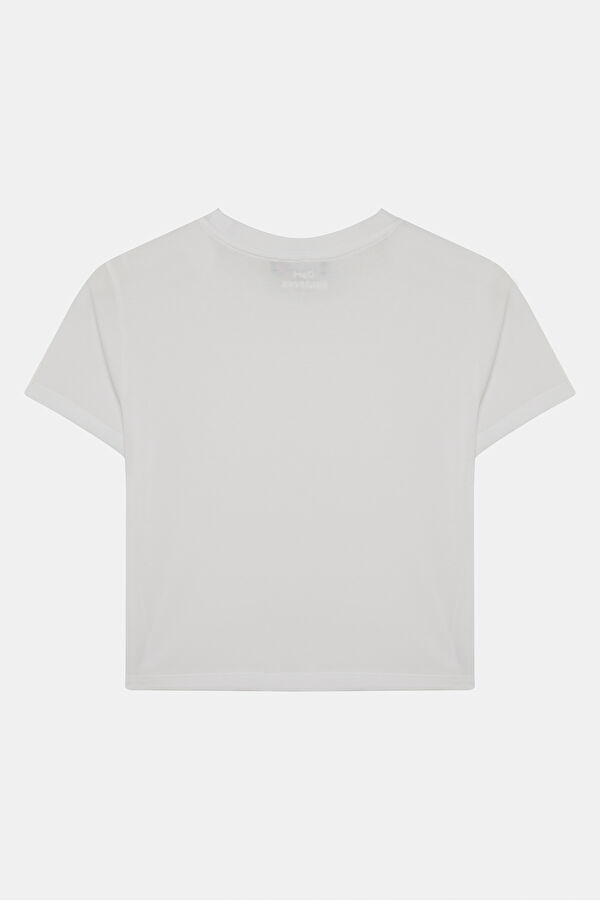 Ekru Bisiklet Yaka Kadın T-Shirt 2