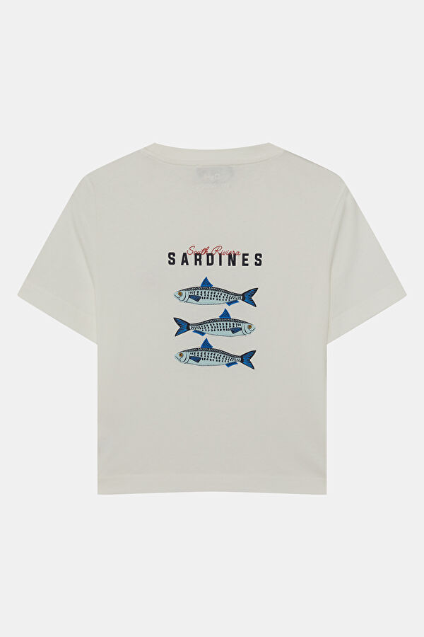 Beyaz Bisiklet Yaka Baskılı Kadın T-Shirt 2