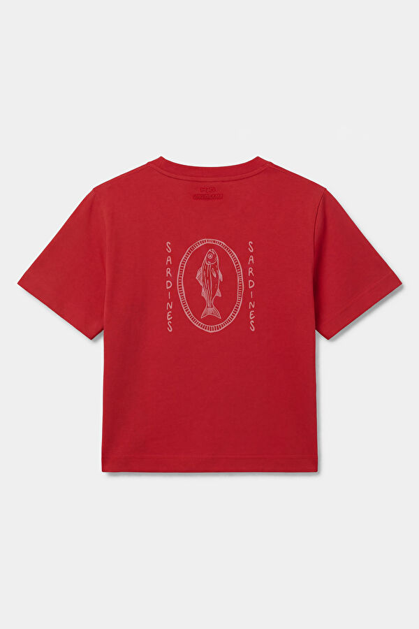 Kırmızı Bisiklet Yaka Baskılı Kadın T-Shirt 2