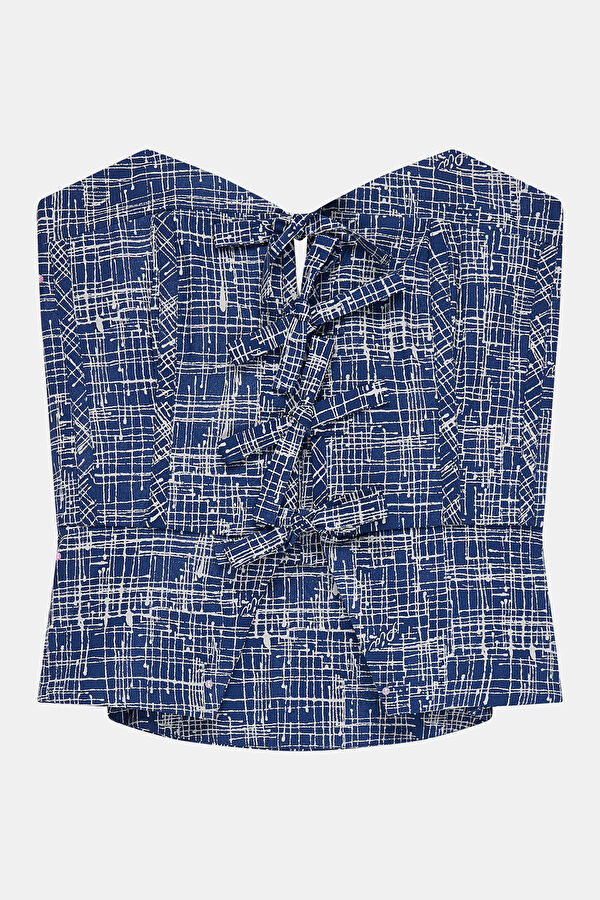 Navy Patterned Women's Blouse