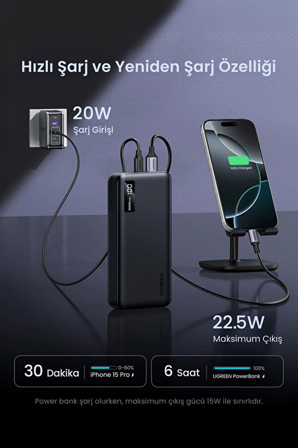20,000 mAh PD 3.0 Fast Charging 1xUSB-C, 2xUSB-A Powerbank 5