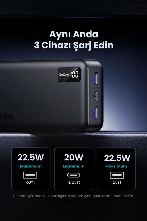 20,000 mAh PD 3.0 Fast Charging 1xUSB-C, 2xUSB-A Powerbank 6