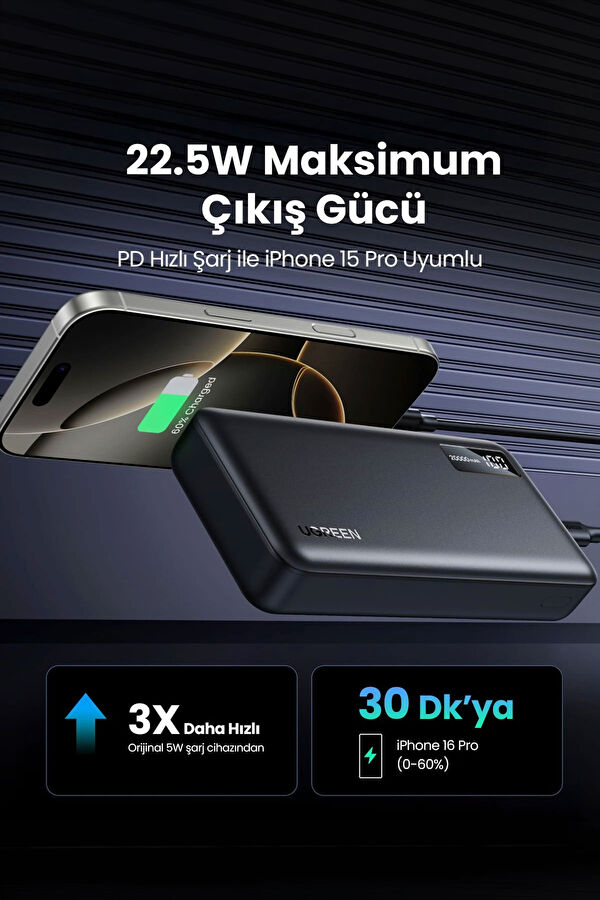 20,000 mAh PD 3.0 Fast Charging 1xUSB-C, 2xUSB-A Powerbank 9