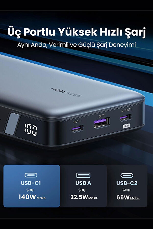25.000mAh 145W PD QC Led Göstergeli Taşınabilir Hızlı Powerbank 6