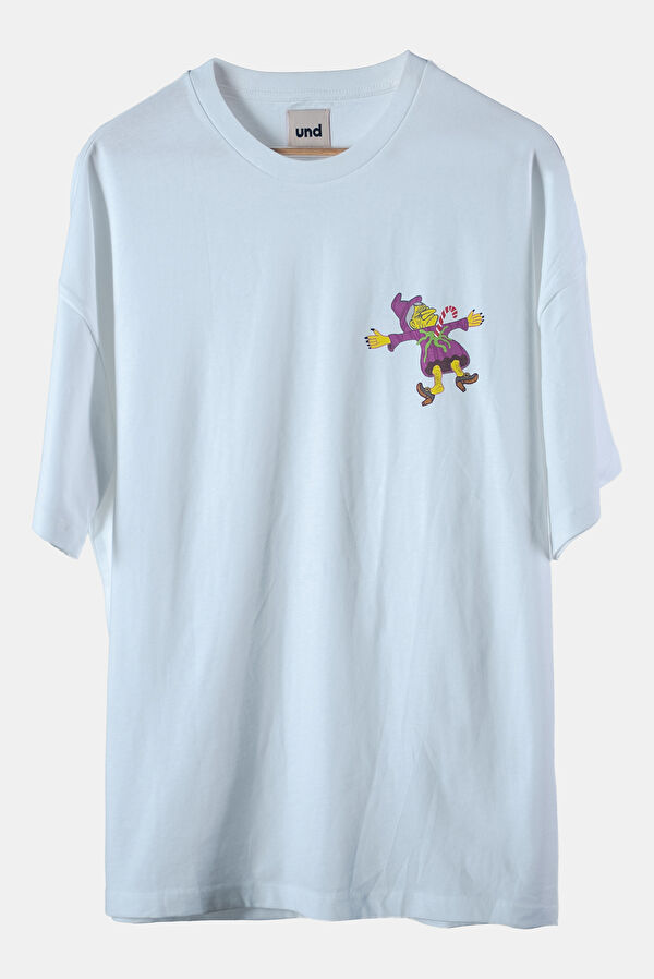 Relax Kalıp Beyaz Bisiklet Yaka Baskılı Erkek T-Shirt