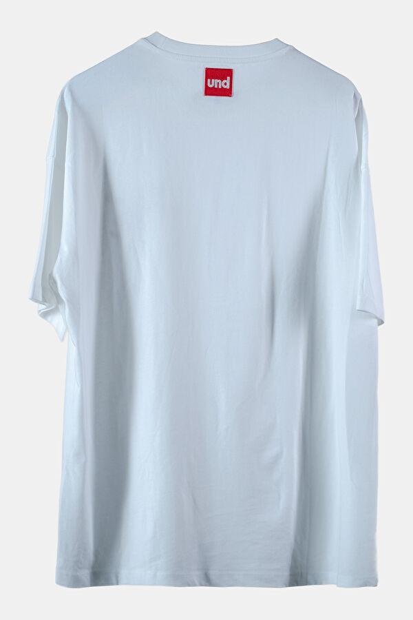 Relax Kalıp Beyaz Bisiklet Yaka Baskılı Erkek T-Shirt 2