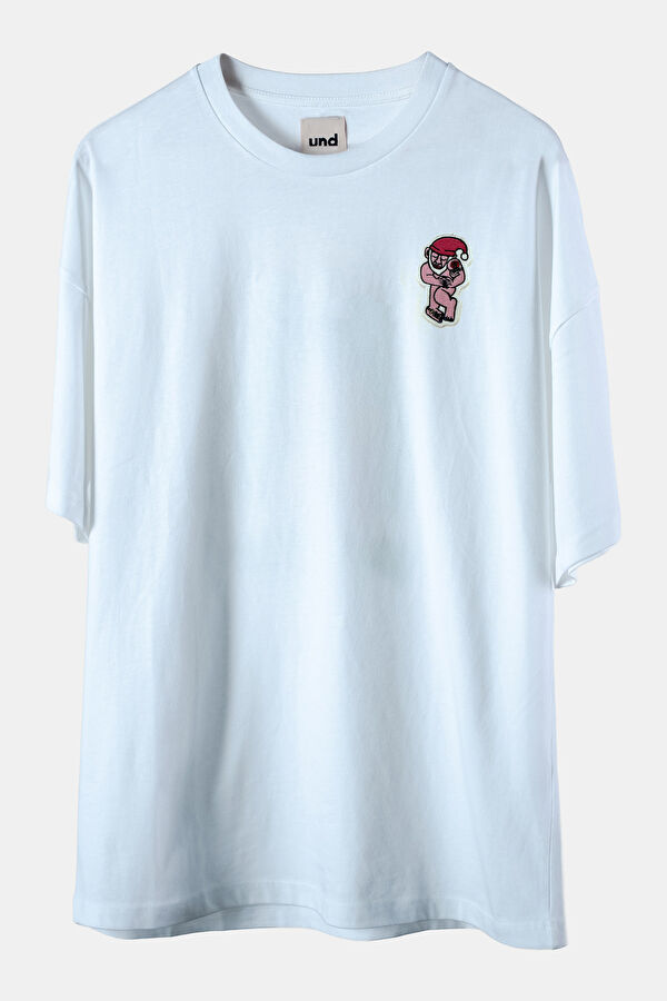 Relax Kalıp Beyaz Bisiklet Yaka Baskılı Erkek T-Shirt