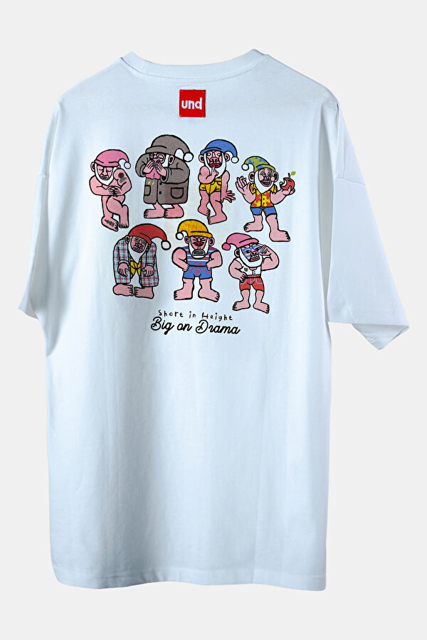 Relax Kalıp Beyaz Bisiklet Yaka Baskılı Erkek T-Shirt 2