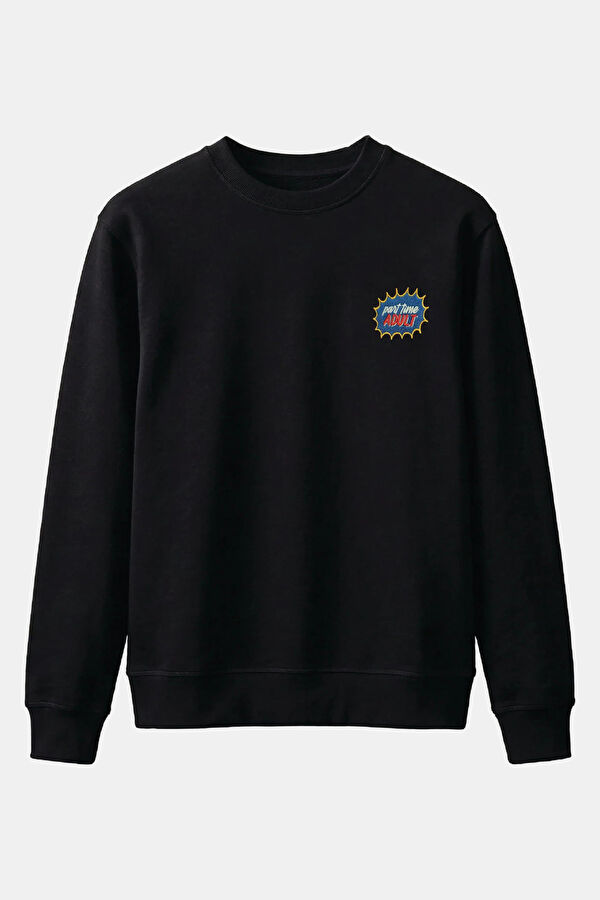 Siyah Relax Kalıp Bisiklet Yaka Erkek Sweatshirt