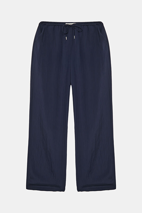 Navy Blue Straight Viscose Women's Pants