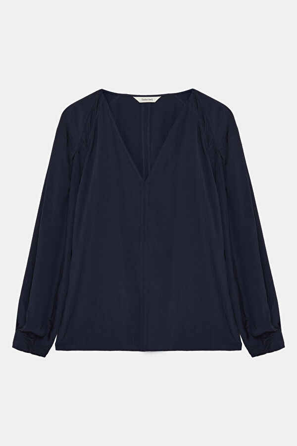 Navy Blue Long-Sleeved Women's Blouse
