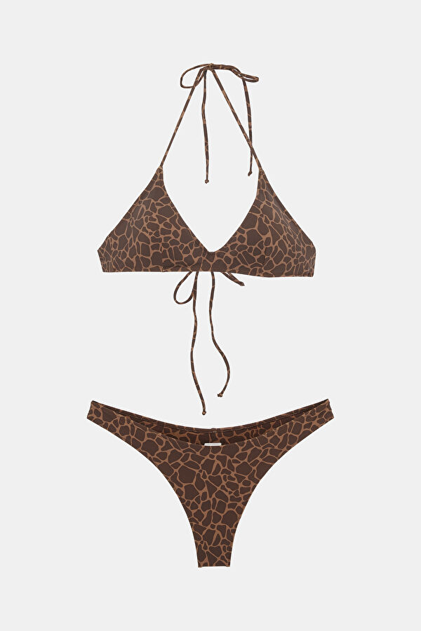 Kahve Animal Figürlü Bağlamalı Kadın Bikini