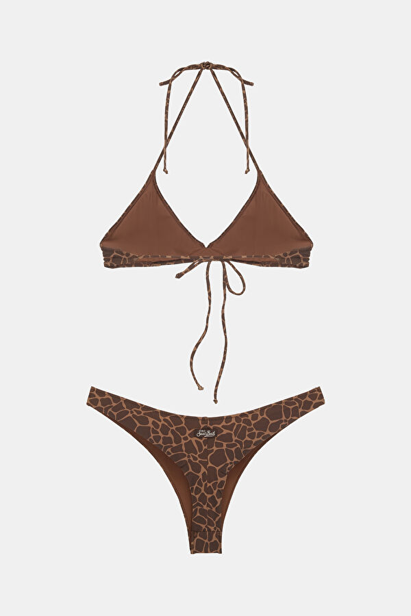 Kahve Animal Figürlü Bağlamalı Kadın Bikini 2