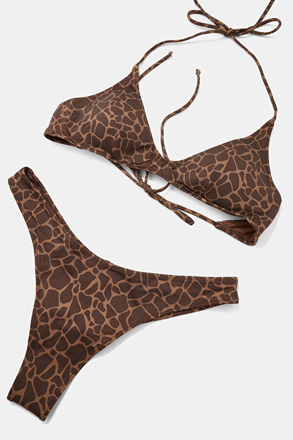 Kahve Animal Figürlü Bağlamalı Kadın Bikini 3