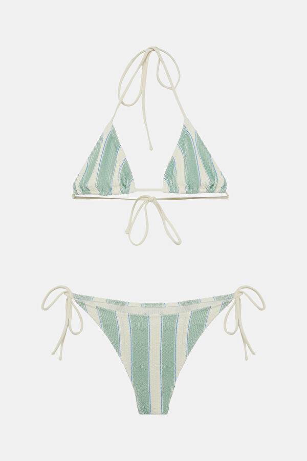 Green Striped Tie-Up Women's Bikini