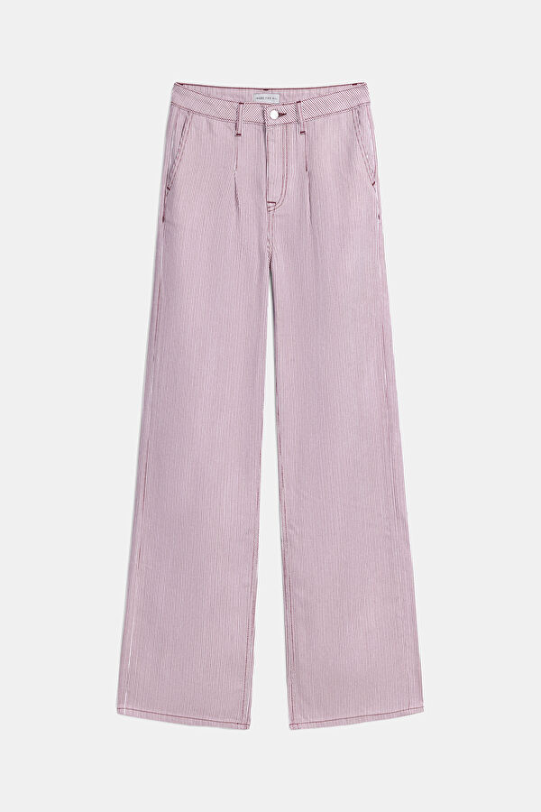 Kırmızı Çizgili Wide Leg Kadın Pantolon