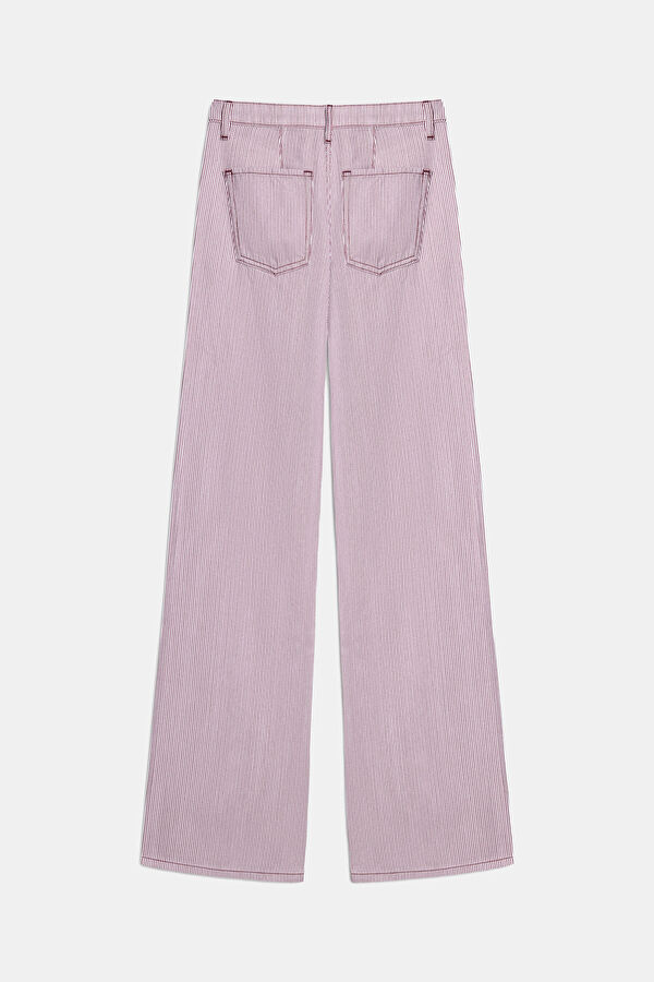 Kırmızı Çizgili Wide Leg Kadın Pantolon 2