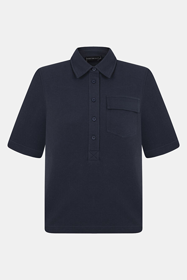 Lacivert Polo Yaka Kadın T-Shirt