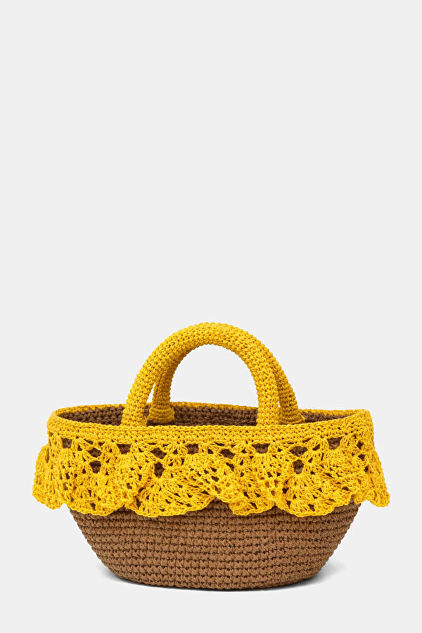 Lace Basket Yellow Raffia Bag