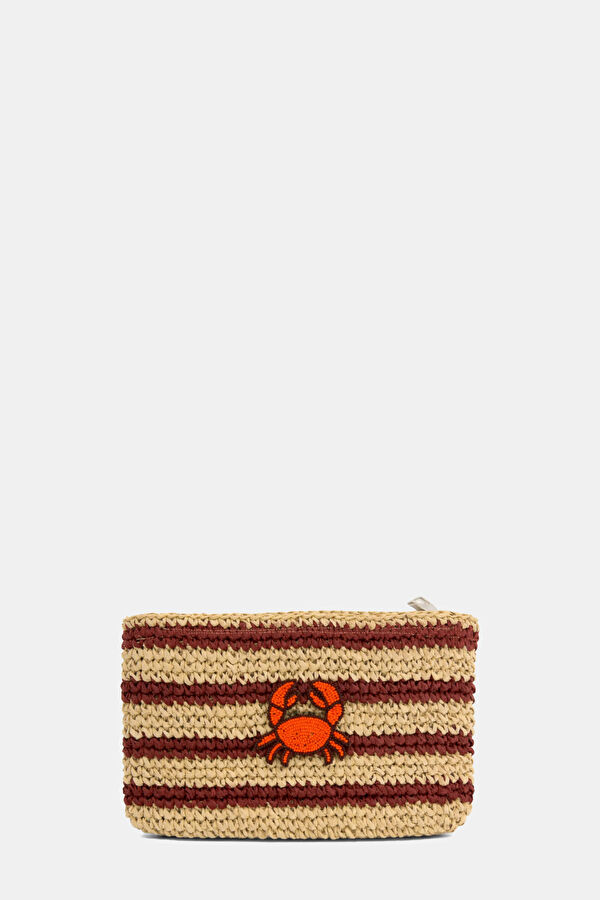 Straw Crab Striped Natürel Rafya Çanta