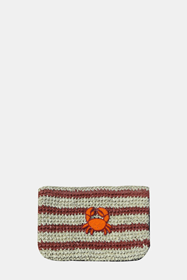 Straw Crab Striped Natürel Rafya Çanta 2