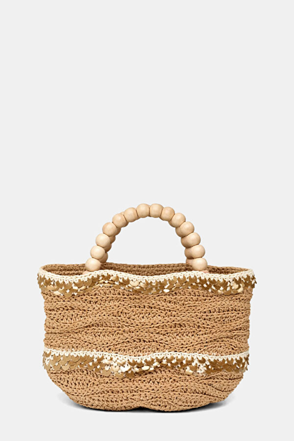 Sequin Bucket Ecru Raffia Bag