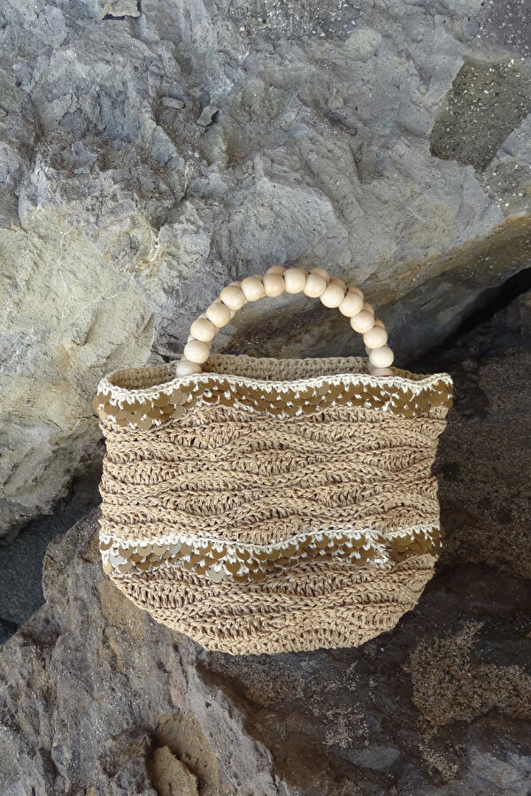 Sequin Bucket Ecru Raffia Bag 2