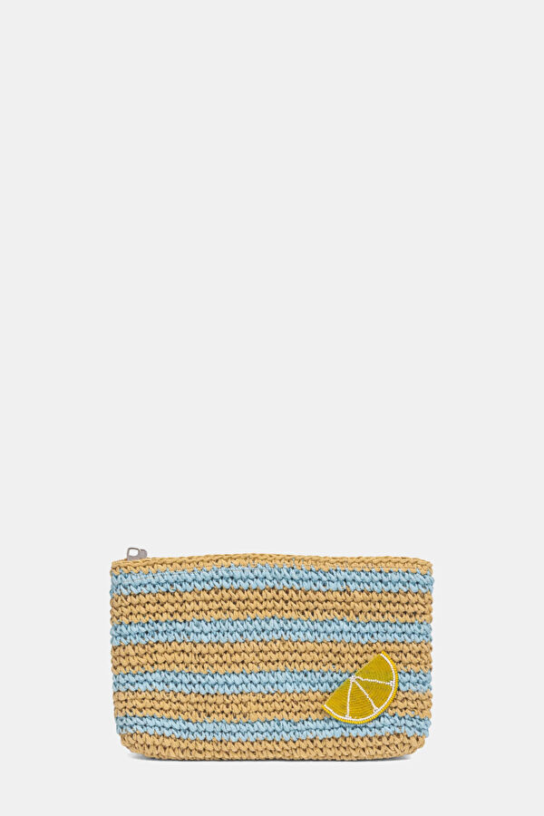Straw Lemon Striped Natürel Rafya Çanta