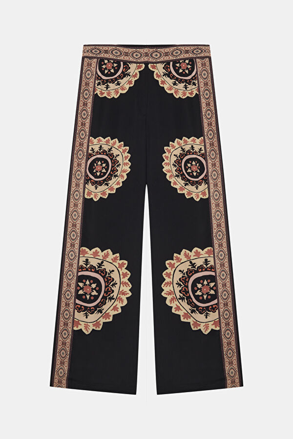 Black Wide Leg Viscose Women's Pants