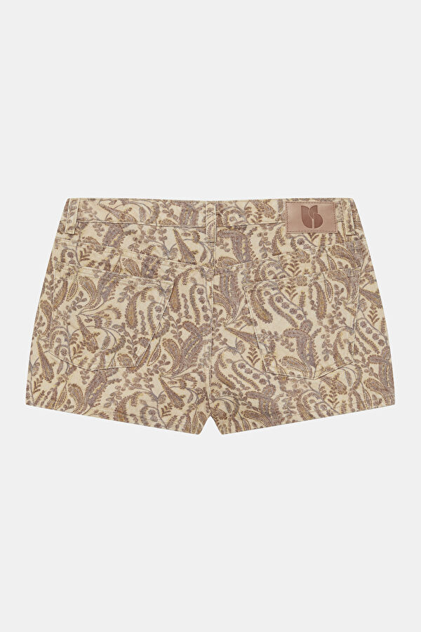 Ecru Patterned Women's Shorts 2