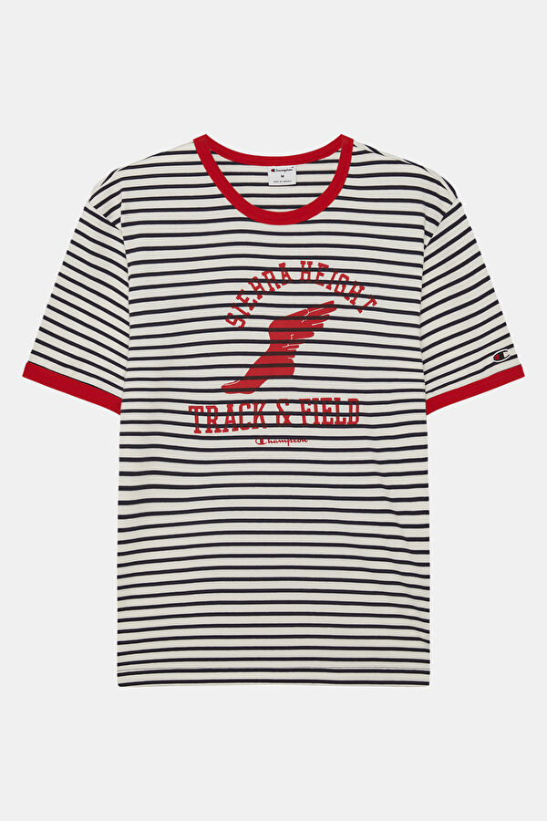Relax Kalıp Kırmızı Bisiklet Yaka Çizgili Erkek T-Shirt