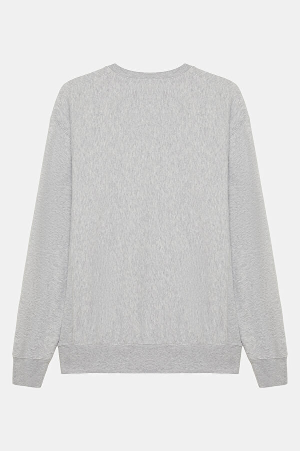Gri Relax Kalıp Bisiklet Yaka Erkek Sweatshirt 2