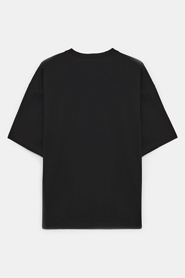 Relax Kalıp Siyah Bisiklet Yaka Erkek T-Shirt 2