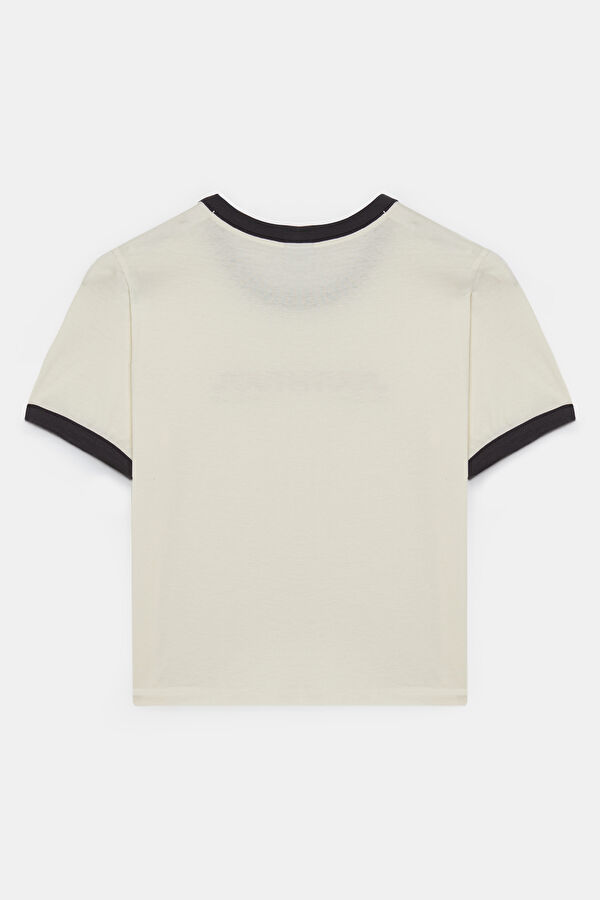 Bej Bisiklet Yaka Kadın T-Shirt 2